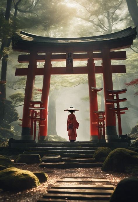 Shinto Shrine Spirit Check more at https://paintlyx.com/shinto-shrine-spirit/ Shintoism Aesthetic, Shinto Shrine Tattoo, Shinto Aesthetic, Fantasy Shrine, Shinto Temple, Flower Maiden, 90 Art, Roleplay Ideas, Japanese Nature