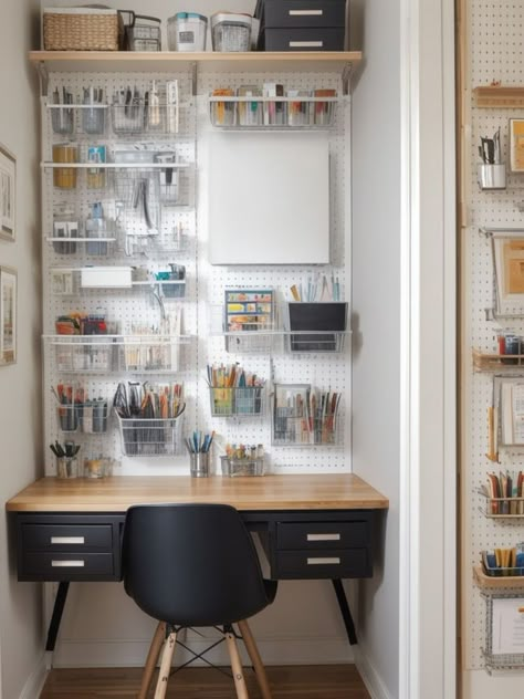 Maximize your small bedroom space by transforming it into an efficient art studio. Utilize wall-mounted storage options such as hanging pegboards and floating shelves to keep your supplies organized. Incorporate a foldable desk to save space, and add a pegboard above it to hang your frequently used tools for easy access.