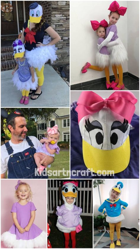 Daisy Duck Costume DIY Ideas for Kids Daisy Duck Costume Diy, Diy Daisy Duck Costume, Minnie Mouse And Daisy Duck Costumes, Daisy Duck Outfit, Diy Cowboy Costume, Donald Duck Costume, Daisy Duck Costume, Daisy Costume, Adult Costumes Diy