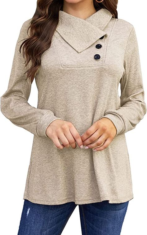 Long Sleeve Tops for Women Casual Fall Winter Cute Tunic Sweatshirts Blue Green XL at Amazon Women’s Clothing store Trendy Fall Clothes, Women Fall Tops, Cowl Neck Shirt, Tops For Women Casual, Casual Work Wear, Crochet Clothing And Accessories, Casual Long Sleeve Shirts, Tunic Sweatshirt, Tops Fall