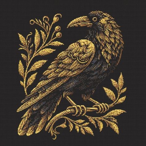 Raven Cross Stitch Pattern only =  244 x 244 stitches using 12 different colours The size of your finished design would roughly be; -14 Count Aida = 17.4 x 17.4 inches -16 Count Aida = 15.3 x 15.3 inches -18 Count Aida = 13.6 x 13.6 inches This pattern is an instant PDF download - Etsy will send you the PDF as soon as your payment is received. The PDF includes: *A picture of the finished design *The pattern with coloured symbols plus a black and white version and a Pattern Keeper version *Corres Blackwork Cross Stitch Patterns, Cross Stitch Raven, Printable Cross Stitch Patterns Free, Big Cross Stitch Patterns, Cool Cross Stitch Patterns, Crow Cross Stitch, Raven Cross Stitch, Raven Symbol, Black Cross Stitch