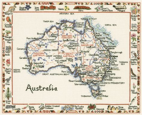 Cross Stitch Map, Large Cross Stitch, Map Of Australia, Heritage Crafts, Life Map, Australia Map, Chart Design, Counted Cross Stitch Kits, Stitching Art