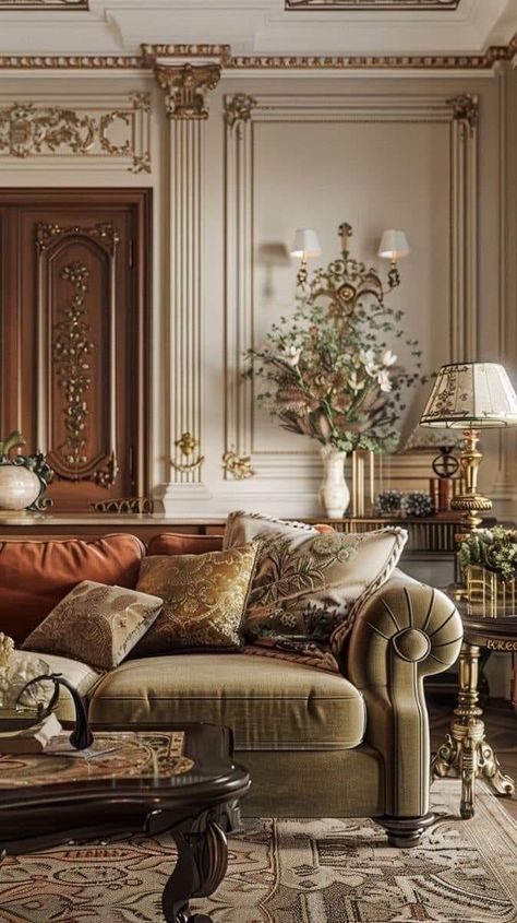 Royal Living Room, Glamour Furniture, Traditional Living Room Ideas, Old Money Interior Design, Old Money Interior, Glam Interior, Classic Living Room Design, Traditional Design Living Room, Royal Bedroom