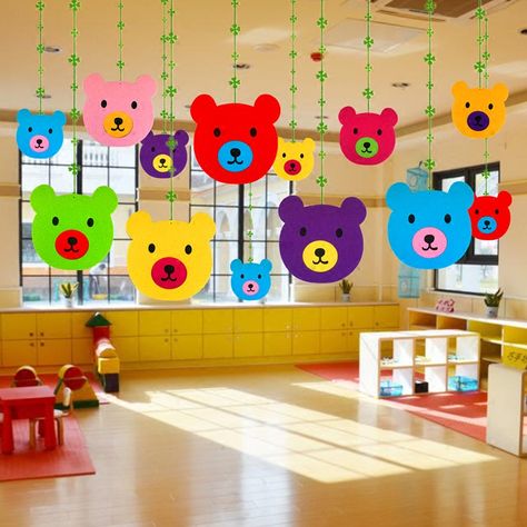 Shopping mall kindergarten decorations classroom corridor environment arrangement ceiling decorative ornaments double-sided colorful bear charm Bulletin Boards Diy, Classroom Ceiling Decorations, Classroom Ceiling, Preschool Boards, Roof Decoration, Kindergarten Decorations, Preschool Designs, Daycare Decor, Ceiling Decorations