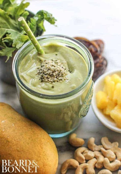 Mango Tango Smoothie ⋆ This Mess is Ours Smoothie Mango, Milk Banana, Smoothies Vegan, Mango Tango, Juice Smoothies Recipes, Kale Smoothie, Baby Kale, Vegan Drinks, Hemp Hearts