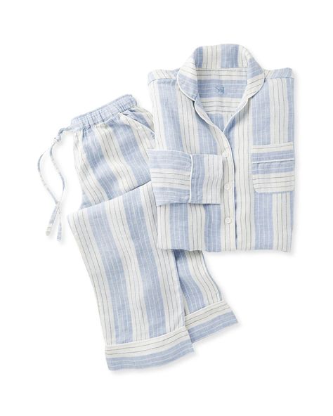 Porto linen chambray blue stripe pajamas - Serena & Lily Serena Lily, Linen Pajamas, Quoi Porter, Blue Inspiration, Baby Time, Fun Fashion, Harmful Chemicals, Pearl Buttons, Dressed Down