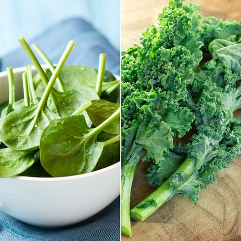 Spinach vs. Kale Nutrition | POPSUGAR Fitness Smoothie Recipies, Baby Kale, Kale And Spinach, Dairy Free Diet, Healthy Recipies, Unhealthy Food, Eating Raw, Leafy Greens, How To Make Salad