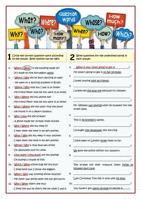 Question Words, Grammar Questions, English Teaching Materials, Grammar Exercises, English Exercises, Teaching English Grammar, English Grammar Worksheets, Grammar Practice, Wh Questions