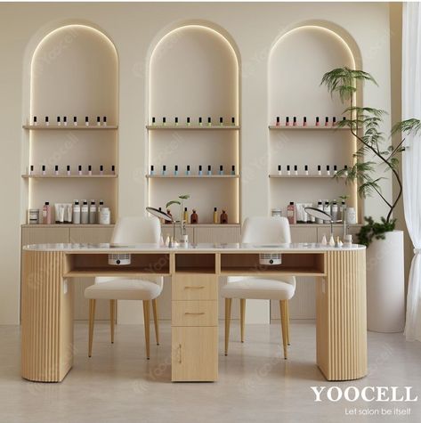 Salon Drink Menu Ideas, Beauty Bar Aesthetic, Nail Room Design, Nail Bar Design, Small Nail Salon Ideas, Nail Tech Room, Small Beauty Salon Interior Design, Small Beauty Salon Ideas, Nail Shops