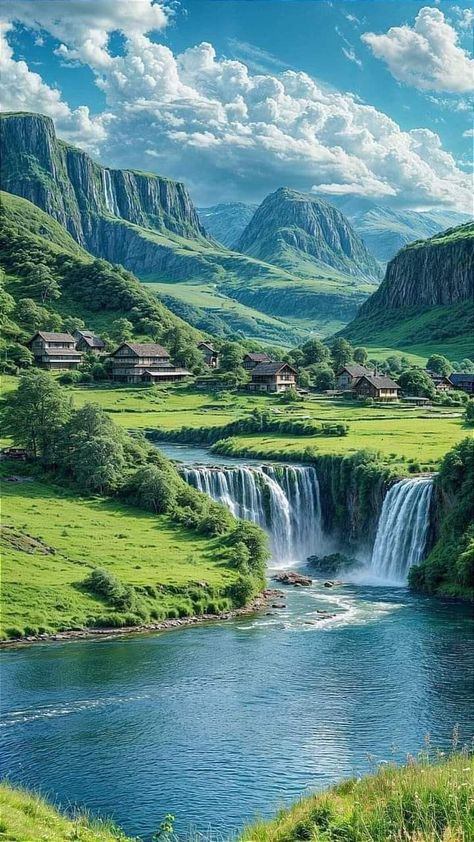 Breathtaking Places Nature, Majestic Waterfall, Beautiful Views Nature, Valley River, Beautiful Landscape Photography, Traditional Houses, Gorgeous Scenery, Breathtaking Places, Pretty Landscapes