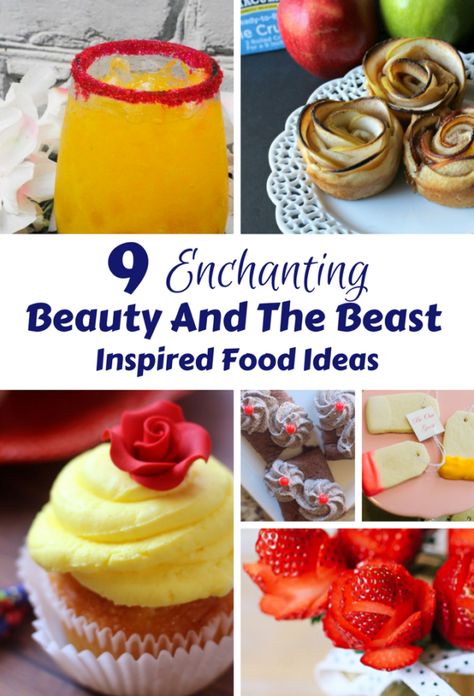 These Beauty and The Beast Inspired food ideas are perfect for kids, but also fun for parties for an adult too! Belle would be utterly enchanted by these simple recipes and dishes. Disney Movie Night Food, Disney Movie Night Dinner, Disney Themed Food, Belle Birthday Party, Food Recipes For Kids, Beauty And Beast Birthday, Disney Inspired Food, Beauty And The Beast Birthday, Movie Night Dinner