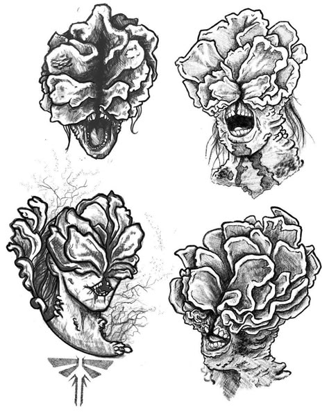 Cordyceps Drawing, Clicker Sketch, Cordyceps Tattoo, The Last Of Us Tattoo Ideas, Last Of Us Infected, Mushroom Zombie, The Last Of Us Drawing, The Last Of Us Tattoo, Last Of Us Tattoo