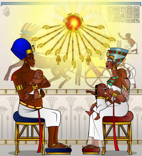 Akhenaten and his family, Larry Springfield, Jr. on ArtStation at https://www.artstation.com/artwork/vJnZ2E Build A City, The Old Gods, Old Gods, Games To Play With Kids, Tutankhamun, New Gods, Modern History, African History, Egyptian Gods