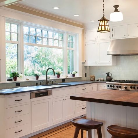 Stony Point - Modern - Kitchen - Richmond - by Hays + Ewing Design Studio | Houzz Small Kitchen With An Island, Kitchen Addition Ideas Bump Out, Windows Above Sink, Kitchen Windows Above Sink Ideas, Kitchen Windows Above Sink, Decorating Above Kitchen Cabinets Ideas, Small Kitchen Designs, Above Kitchen Sink, Kitchen With An Island