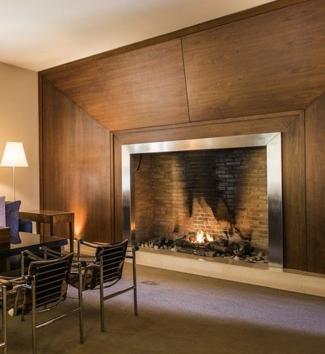 Seating In Front Of Fireplace, Restaurant Fireplace, High Fireplace, Large Fireplace, Dark Interiors, The Fireplace, Mountain Retreat, Fireplace Design, Fireplace Decor