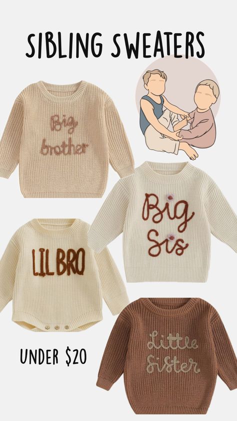 Toddler cloths toddler street wear fashion siblings matching outfits Cute Amazon matching sweater knit custom sweater Sibling Matching Outfits, Family Matching Crew Neck Winter Sweater, Sweaters For Toddlers, Disneyland Sweater For Kids, Big Sis Sweater, Big Sister Embroidered Sweater, Big Brother Little Sister, Big Brother Little Brother, Matching Sibling Outfits