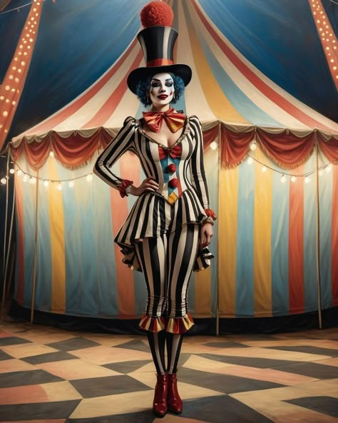 AI Generated Art (@cyber_canvas_art) • Instagram photos and videos Clown Artwork, Circus Clothes, Circus Chic, Hair Competition, Clown Costume Women, Steampunk Circus, Circus Cakes, Circus Fashion, French Circus