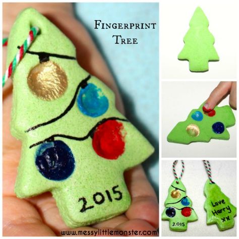 Fingerprint Christmas Tree, Ornament Recipe, Fingerprint Christmas, Grinch Trees, Whoville Christmas, Kids Christmas Crafts, Food Ornaments, Christmas Decorations For Kids, Christmas Grinch