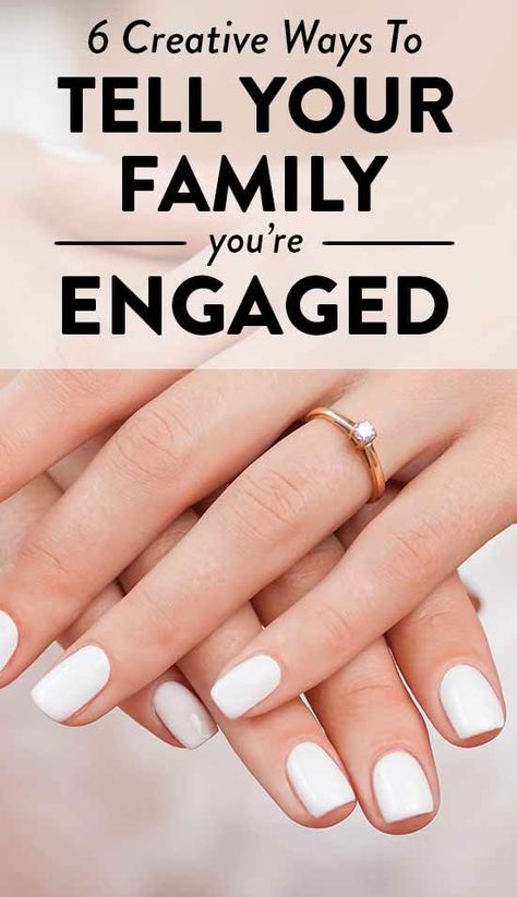 Here are six ways to let everyone know you're engaged!  #wedding #weddingtips #weddingideas #weddingadvice #weddingplanning #weddingaccessories #winterweddings  #bride #groom #bridalhairstyles #bridalhair #bridalgowns #weddingdresses Pictures To Take When You Get Engaged, How To Take Engagement Ring Photo, Just Engaged Nails, Announcing Engagement To Family, Engagement Announcements Ideas, Announce Engagement To Family, We’re Engaged Announcement, Creative Ways To Announce Engagement, Engament Announcements