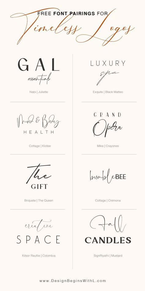 Free Font Pairings for Timeless Logo Design free fonts handwriting, canva font combinations, writing fonts, #aestheticfonts, #fontcombinations, #handwritingfonts, #fontpairing, #freefont Free Font Pairings, Best Fonts For Logos, Fancy Lettering, Timeless Logo Design, Modern Fonts Free, Christmas Fonts Free, Free Calligraphy Fonts, Timeless Logo, Font Pairings