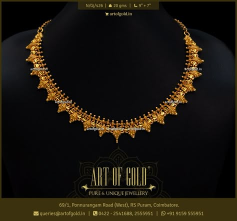 Plain Gold Necklace Indian, Plain Gold Necklace Designs, Light Weight Gold Choker Set, Modern Gold Necklace Designs, Gold Necklace Set Simple, Simple Short Necklace, Malabar Jewellery, Plain Gold Necklace, Light Weight Gold Necklace