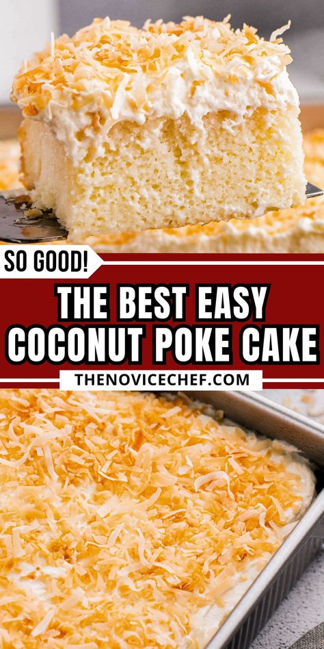 This tropical coconut poke cake recipe is so moist and flavorful from the sweet cream of coconut and fluffy coconut whipped cream toppings. Simple to make using a box of cake mix, this easy coconut cake is perfect for any occasion! Coconut Poke Cake Recipe, Easy Coconut Cake Recipe, Easy Coconut Cake, Coconut Poke Cake, Coconut Sheet Cakes, Coconut Poke Cakes, Poke Cake Recipe, Cream Of Coconut, Quick Cookies