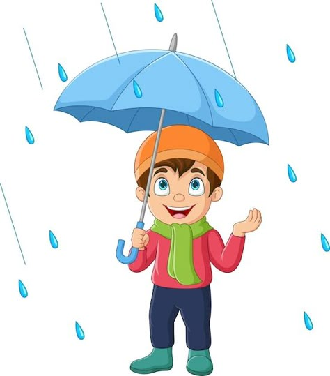 Raining Cartoon, Rainy Cartoon, Rain Cartoon, Umbrella In The Rain, Swimming Cartoon, Umbrella Drawing, Holding Umbrella, Weather Games, Premium Vector Cartoon