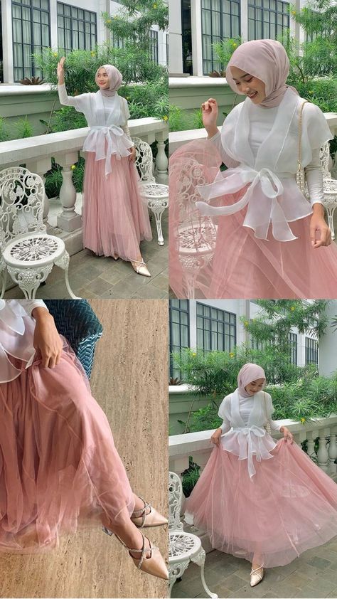 Pink Dress Hijab Outfit, Pink Yearbook, Dress Pink Hijab, Birthday Outfit Hijab, Pink Dress Hijab, Couqutte Outfit Ideas, Pink Outfit Hijab, Pink Hijab Outfit, Korean Style Hijab