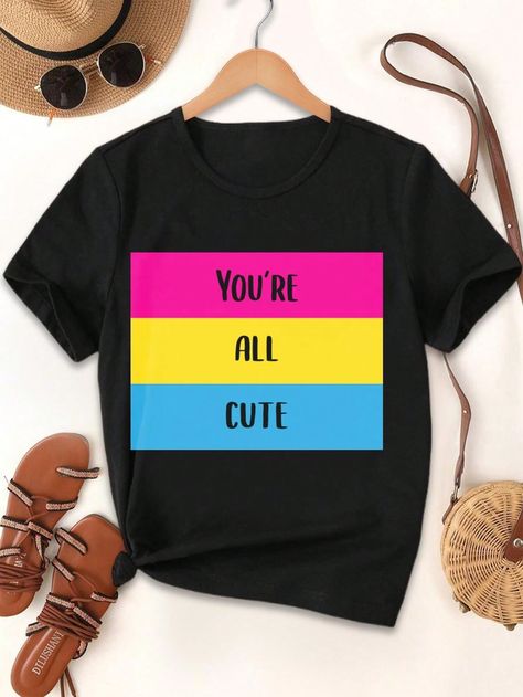 Cute Pansexual Pride Valentine's Day T-Shirt For Women - LGBTQ+ Apparel Gay Pride Tee Lesbian T-Shirt Black Casual,Cute,Party  Short Sleeve Knitted Fabric Cartoon,Colorblock,Letter,Striped  Medium Stretch Summer Women Clothing, size features are:Bust: ,Length: ,Sleeve Length: Pansexual Pride, Pride Tees, T Shirt For Women, Gay Pride, Black Casual, Summer Women, Womens Tees, Women Clothing, Knitted Fabric