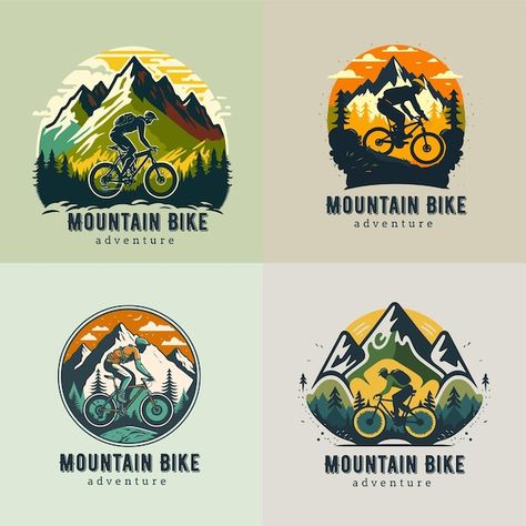 Mountain bike logo set collection bicycl... | Premium Vector #Freepik #vector #mountain-bike #downhill #bicycle-wheel #bike-silhouette Logo Bike, Bike Silhouette, Vector Mountain, Camp Logo, Bike Logo, Bike Camping, Mountain Logos, Ozark Mountains, Mtb Bike Mountain