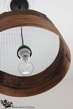 Knock Off Grain Sieve Light Fixture by The Wood Grain Cottage Luminaire Original, Laundry Room Lighting, Wood Light Fixture, Lampe Diy, Vintage Industrial Lighting, Diy Lampe, Kitchen Lighting Fixtures, Handmade Lighting, Wood Lamps