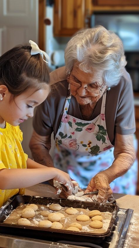 Baking Together Joyfully: A loving grandmother and her granddaughter share a moment of joy while baking cookies together. #baking #cookies #grandmother #granddaughter #kitchen #aiart #aiphoto #stockcake ⬇️ Download and 📝 Prompt 👉 https://ayr.app/l/jrTs Cookie Photoshoot, Funday Ideas, Cooperative Housing, Baking With Grandma, Pasta Grannies, Grandma And Granddaughter, Baking Together, Cooking Workshop, Making Biscuits