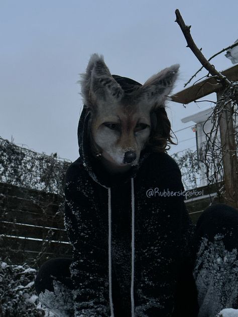 #therian #aesthetic #snow #winter #therianthropy #alterhuman #quadrobics #otherkin #quads #coyote Coyote Therian Aesthetic, Wolf Therian Gear, Coyote Therian Outfit, Therian Mask Ideas Coyote, Coyote Therian Mask, Coyote Aesthetic, Coyote Mask, Therian Core, Therian Aesthetic