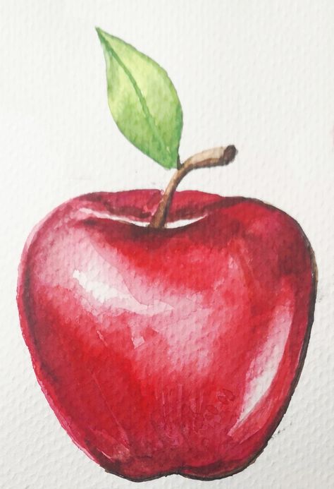 How to draw an apple in Watercolor come to see my online class Fruits For Drawing, Painting Of Apple, Apple Painting Easy, Apple Painting Watercolour, Watercolour Fruit Easy, Drawing An Apple, Apple Fruit Art, How To Draw Apple, How To Draw An Apple