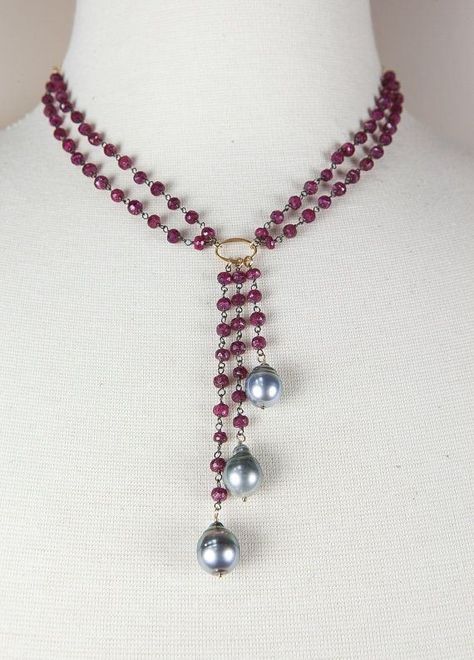 Welcome To Summer, Necklace Ruby, Tahitian Pearl Necklace, Necklace Bridal, Ruby Necklace, Rosary Chain, Homemade Jewelry, Handmade Wire Jewelry, July Birthstone