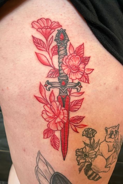 Dagger and poppy flower tattoo #poppy #poppydagger #boomworm #tattoo #daggertattoo #dagger #redtattoo Blood And Ash Tattoo, From Blood And Ash Tattoo, Ash Tattoo, Poppy Flower Tattoo, From Blood And Ash, Introducing Me, Bookish Tattoos, Blood And Ash, Dagger Tattoo