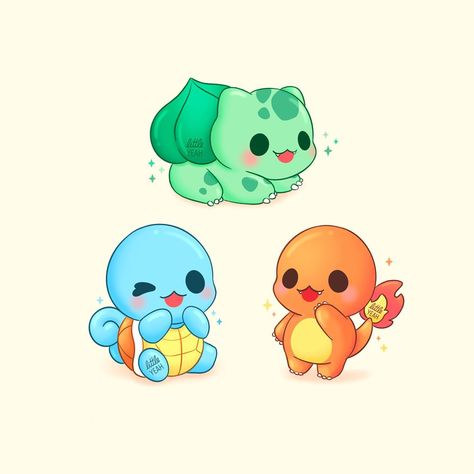 Nono on Instagram: “Which one is you favourite starter Pokémon? ✨ Mine is definitely Charmander 🔥 #pokemonart #pokemonfanart” Pokemon Earth Type, Baby Pokemon Art, Kawaii Pokemon Art, Pokemon Cute Wallpaper, Pokémon Cupcakes, Tiny Pokemon, Charmander Drawing, Cute Bulbasaur, Charmander Art