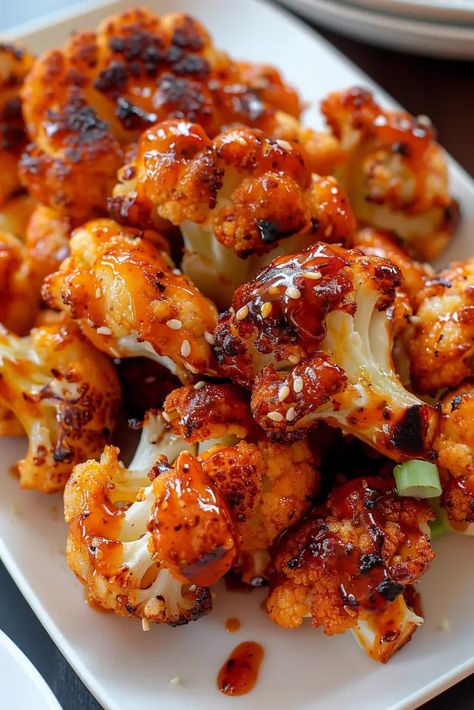 Maple Sriracha Roasted Cauliflower: Sweet and spicy roasted cauliflower ready in 35 mins. A delicious, easy side! Try it today! Siracha Recipes, Grilled Tuna Steaks Recipes, Maple Sriracha, Roasted Cauliflower Head, Spicy Roasted Cauliflower, Easy Roasted Cauliflower, Bien Tasty, Roasted Cauliflower Recipes, Head Of Cauliflower