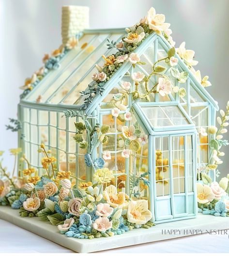 Floral Gingerbread House, Gingerbread Architecture, Puzzle Cake, Dollhouse Display, Fairytale Houses, Room Box Miniatures, Gingerbread House Designs, Cake Show, Glitter Houses