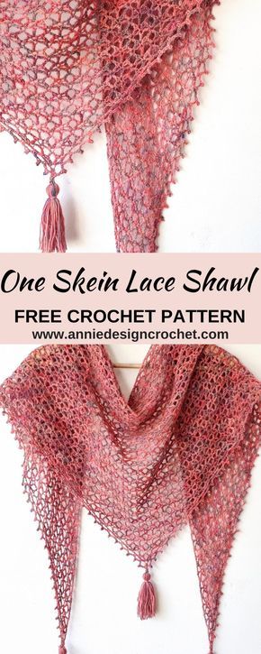 Triangle En Crochet, Lace Shawl Pattern, Crochet Lace Scarf, Crochet Triangle Scarf, One Skein Crochet, Crochet Shawl Free, Crocheted Shawl, Crochet Wrap Pattern, Crochet Lace Shawl