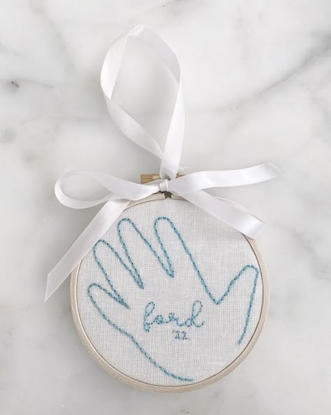 Brittingham Stitching Co. | Elizabeth DuBois | The 4” Stitch Kit- available at our website now! 🪡 Outlined his chubby hand to forever hang on my tree! 🤍🎄🪡 You can shop this totally cus… | Instagram Handprint Embroidery, Baby Keepsakes, Needle Embroidery, Hoop Embroidery, Embroidery Gifts, Sewing Embroidery, Craft Corner, Embroidery Craft, Baby Crafts