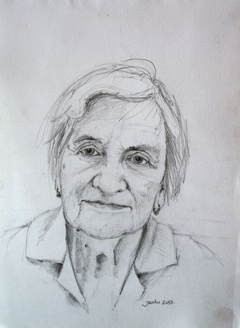 Old Lady Face Drawing, Grandmother Sketch, Grandmother Drawing, Old Woman Drawing, Negative Drawing, Smile Drawing, Old Man Portrait, Drawing People Faces, Woman Sketch