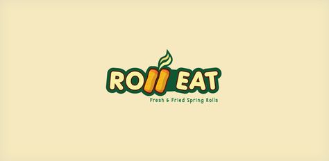 Roll Eat Logo Spring Roll Logo Design, Risoles Logo Design, Snack Logo Design Ideas, Milktea Logo, Keju Aroma, Banana Crispy, Logo Snack, Food Logo Inspiration, Snack Logo