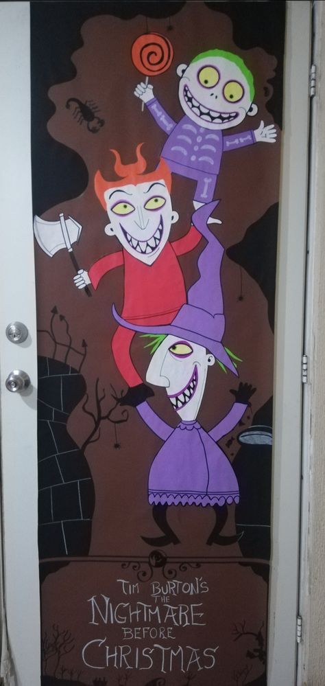 Nightmare Before Christmas Door Ideas, Puerta Halloween, Dorm Door, Nightmare Before Christmas Decorations, Christmas Door, Tim Burton, Halloween Ideas, Nightmare Before Christmas, Before Christmas