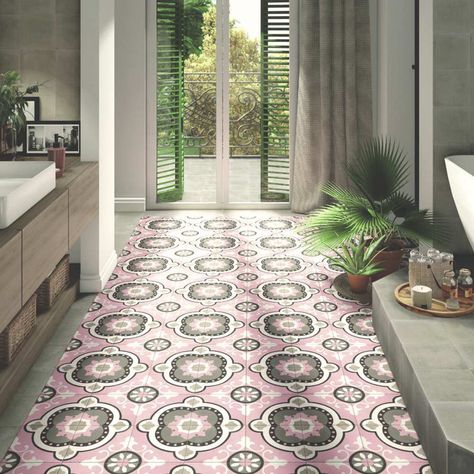 Long Island Mosaics & Tile Art Deco 8" x 8" Porcelain Wall and Floor Tile | Wayfair Pink And Green Floor Tiles, Pink Bathroom Floor Tiles, Hallway Flooring Ideas, Modern Victorian Bathroom, Art Deco Rose, White Porcelain Tile, Victorian Floor Tiles, Hall Ideas, Patterned Tile