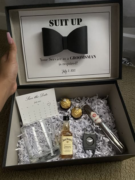 Groomsmen Proposals, Groomsman Proposal Box, Bridesmaid Proposal Diy, Grooms Gift, Gifts For Groomsmen, Groomsmen Proposal Gifts, Bridesmaid Groomsmen Gifts, Groomsman Proposal, Proposal Boxes