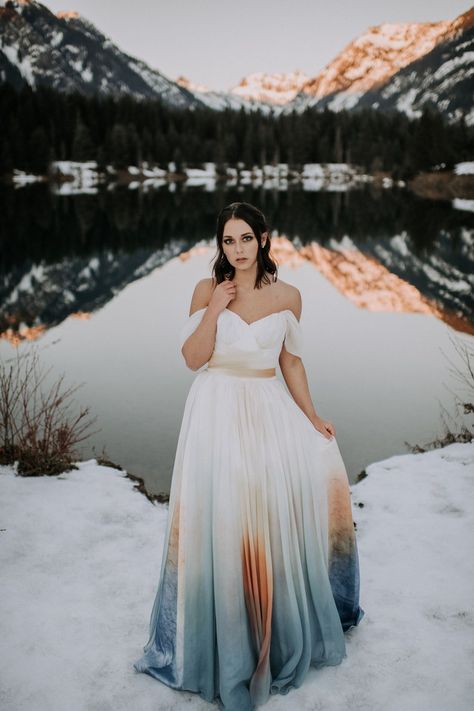 Blue Boho Wedding Dresses, Pale Blue Boho Wedding Dress, Navy Blue And Coral Wedding Dresses, V Cut Wedding Dress In Blue, Tye Dye Wedding Dress The Bride, Ombre Wedding Dresses With Sleeves, Teal And Maroon Wedding Dress, Tinted Wedding Dresses, Gwen Stefani Wedding Dress Ombre