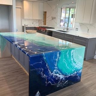 Elite Stone Concepts Ja (@elite_stone_concepts) • Instagram photos and videos Epoxy Resin Countertop, Bar Countertops, Epoxy Countertops, Kitchen Island Tops, Coffee Counter, Resin Countertops, Kitchen Desks, Epoxy Table Top, Wood River