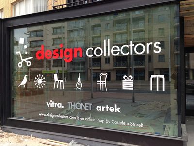 Design Collectors Window Display, by Veerle Pieters #dribbble Window Sticker Design Ideas, Window Graphics Design Ideas, Window Signage Design, Windows Display Design, Window Sticker Design, Window Shop Design, Warp Design, Window Marketing, Sticker Branding