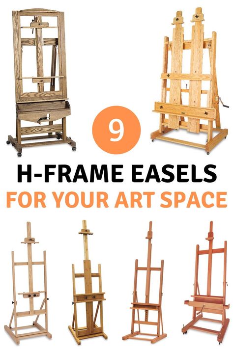 Easels For Painting, Big Art Studio, Art Easel Aesthetic, Diy Art Easel How To Make, Artist Organization, Artist Easel Plans, H Frame Easel, Floor Easel, Diy Easel